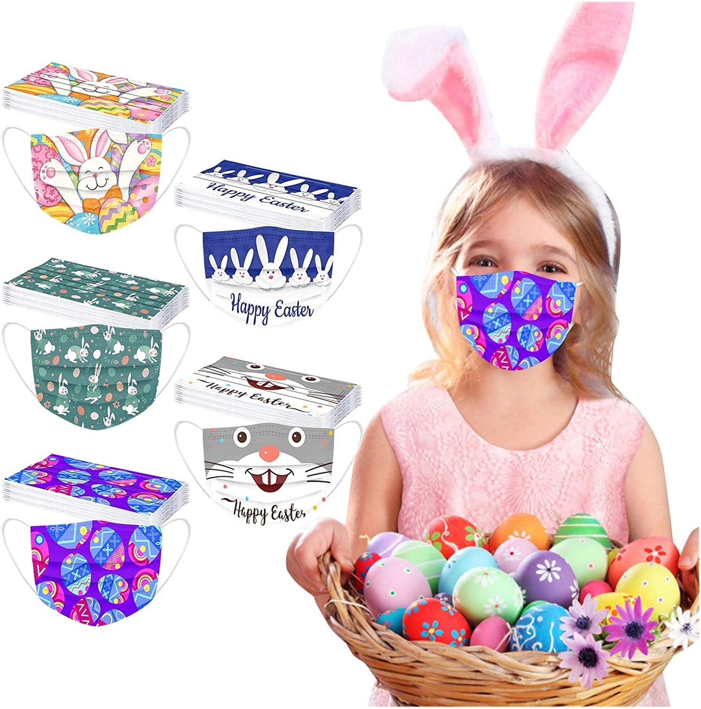 50 Count Easter Face Masks for Kids - 5.7 x 3.7 Inches