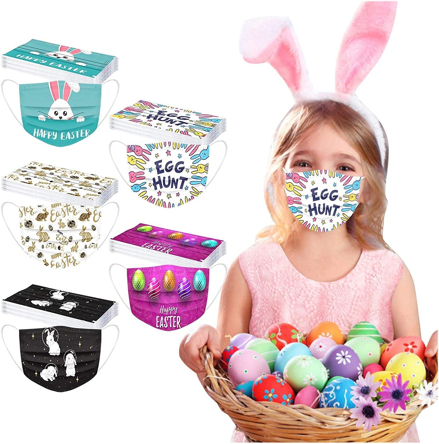 50 Count Easter Face Masks for Kids - 5.7 x 3.7 Inches