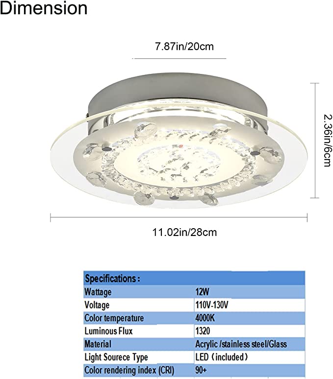 Wvsrbyr Flush Mount LED Light Fixture for Kitchen, Bath, & Hall